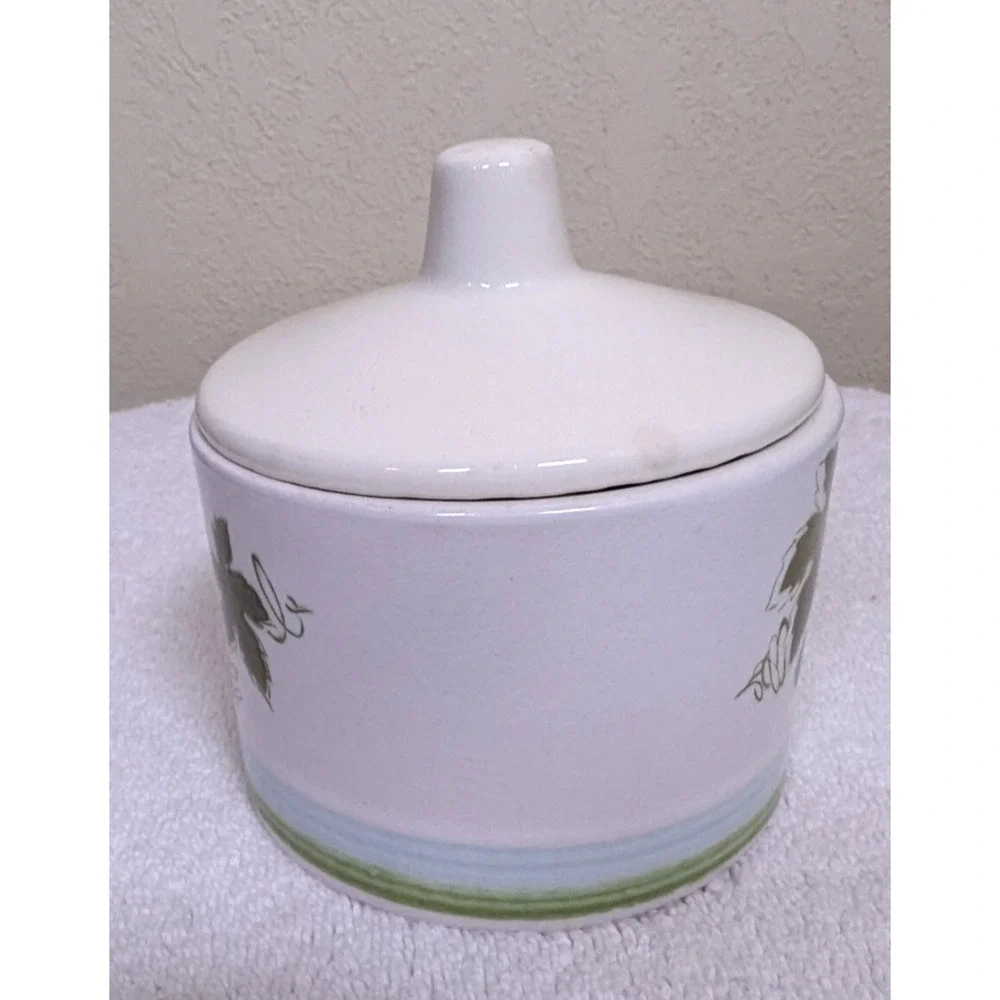 Harmony House, Blue Grapes, Ironstone, Mid Century Modern, Covered Sugar Bowl